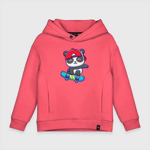 Детское худи оверсайз Panda skater / Коралловый – фото 1