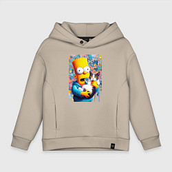 Толстовка оверсайз детская Bart Simpson with a kitten - ai art, цвет: миндальный