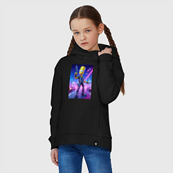 Толстовка оверсайз детская Cyber Bart - neon glow ai art, цвет: черный — фото 2