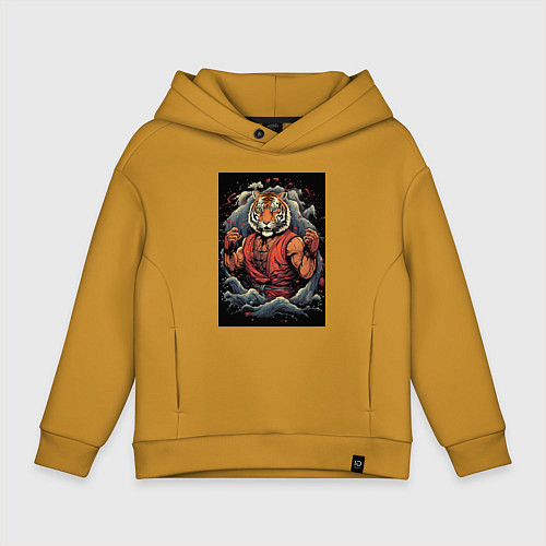 Детское худи оверсайз Боевой тигр Муай Тай / Горчичный – фото 1