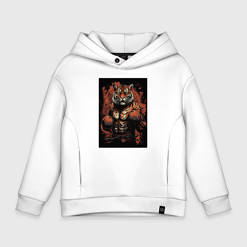 Детское худи оверсайз Тайский бокс тигр в стойке / Белый – фото 1