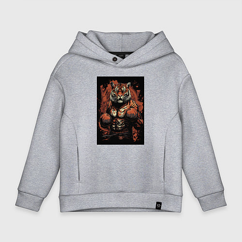 Детское худи оверсайз Тайский бокс тигр в стойке / Меланж – фото 1