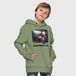 Толстовка оверсайз детская Футболист пинающий мяч, цвет: авокадо — фото 2