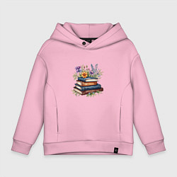 Толстовка оверсайз детская Стопка книг с полевыми цветами, цвет: светло-розовый