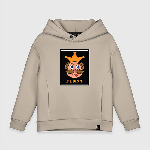 Детское худи оверсайз Веселый король смайликов - Funny king emoji / Миндальный – фото 1