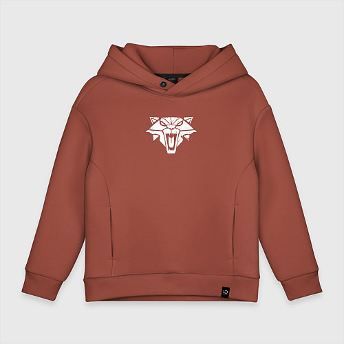 Детское худи оверсайз Знак школы кота с потертостями - Ведьмак 3 / Кирпичный – фото 1