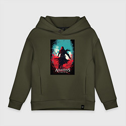 Толстовка оверсайз детская Assassins creed red blue abstract, цвет: хаки