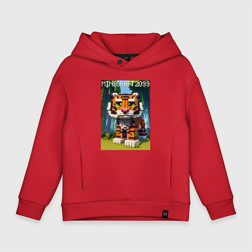 Детское худи оверсайз Funny tiger cub - Minecraft / Красный – фото 1