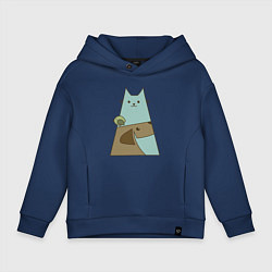 Толстовка оверсайз детская Собачка птичка кошечка, цвет: тёмно-синий
