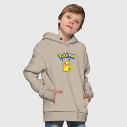 Толстовка оверсайз детская Pikachu 8-bit pixels, цвет: миндальный — фото 2
