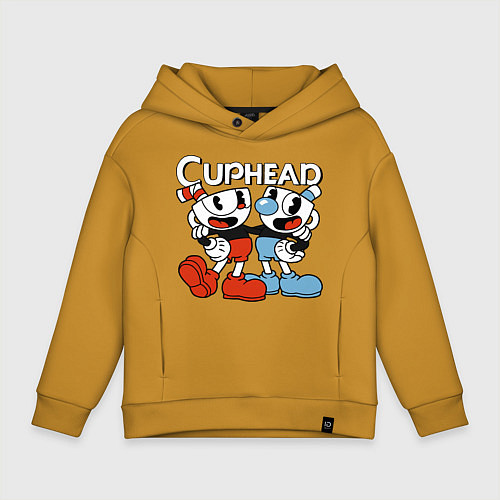 Детское худи оверсайз Cuphead and Mugman / Горчичный – фото 1
