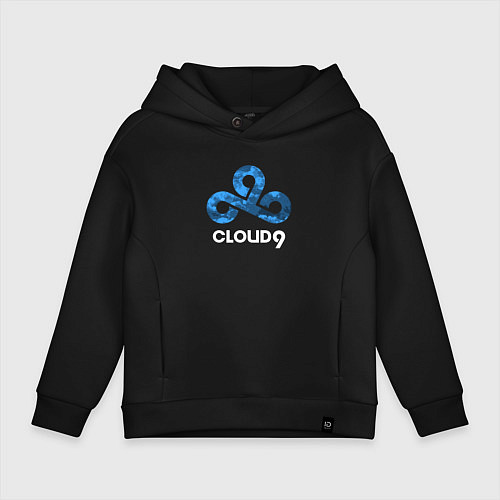 Детское худи оверсайз Cloud9 - blue cloud logo / Черный – фото 1