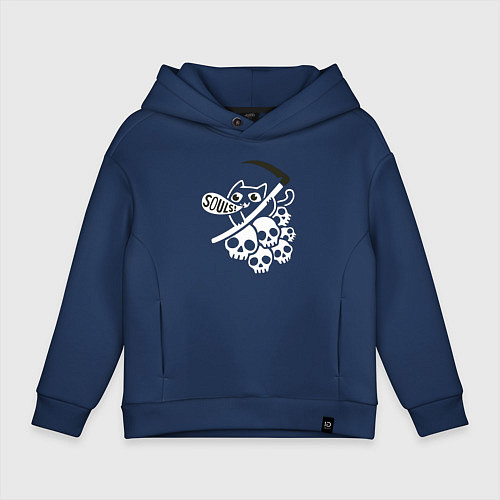Детское худи оверсайз Кот с косой / Тёмно-синий – фото 1