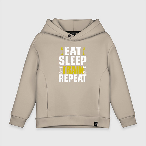 Детское худи оверсайз Eat sleep train / Миндальный – фото 1