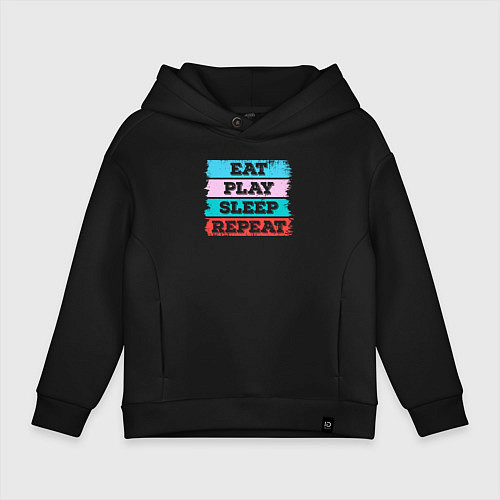 Детское худи оверсайз Eat play sleep repeat / Черный – фото 1