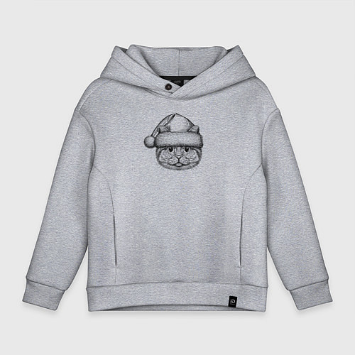 Детское худи оверсайз Новогодний котяра / Меланж – фото 1