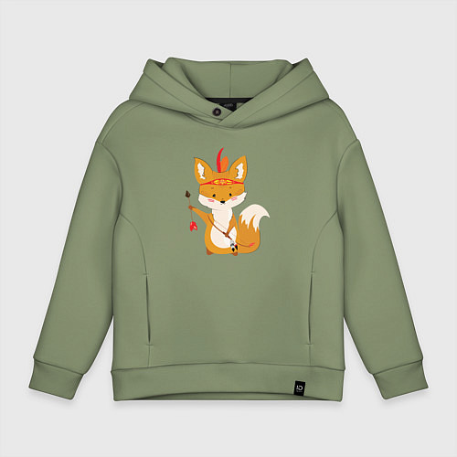 Детское худи оверсайз Лисёнок лучник / Авокадо – фото 1