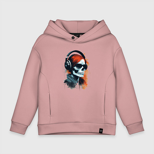 Детское худи оверсайз Grunge redhead girl skull / Пыльно-розовый – фото 1