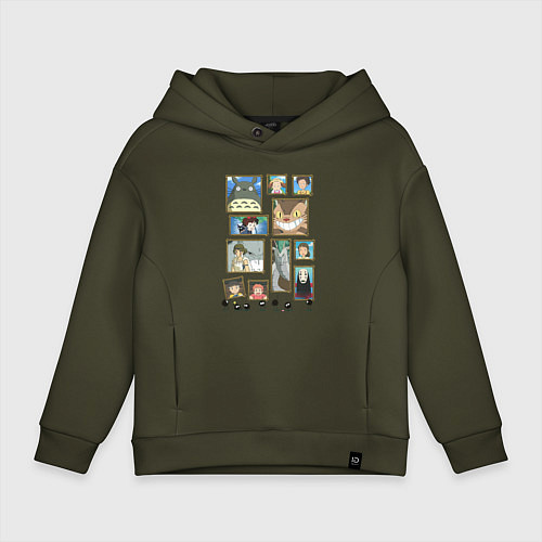 Детское худи оверсайз Герои студии Ghibli / Хаки – фото 1