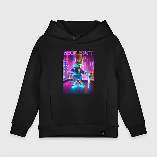 Детское худи оверсайз Neon Bart - with skateboard ai art fantasy / Черный – фото 1