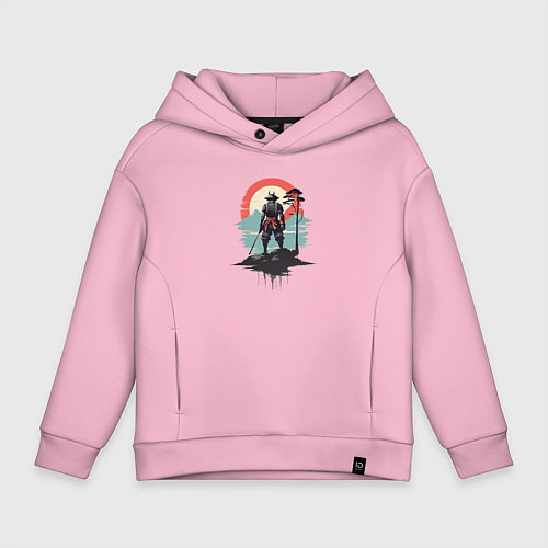 Детское худи оверсайз Силуэт самурая на закате / Светло-розовый – фото 1