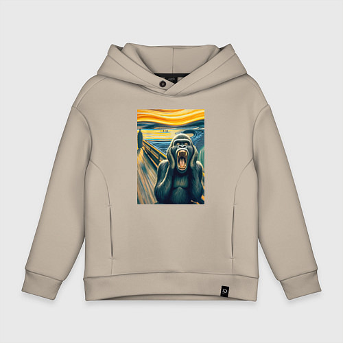 Детское худи оверсайз Горилла кричит - мем нейросеть / Миндальный – фото 1
