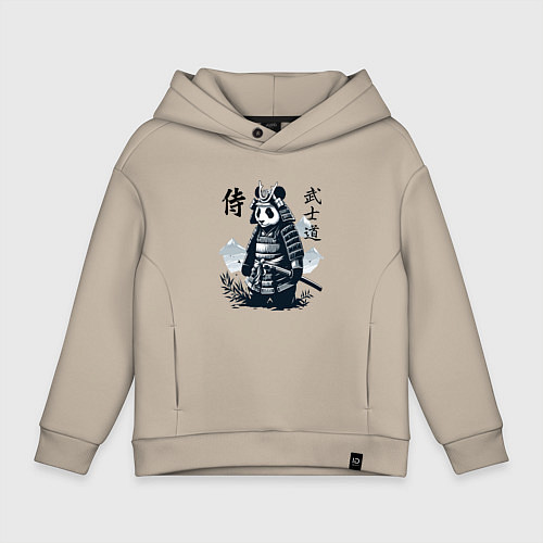 Детское худи оверсайз Panda samurai - bushido ai art fantasy / Миндальный – фото 1