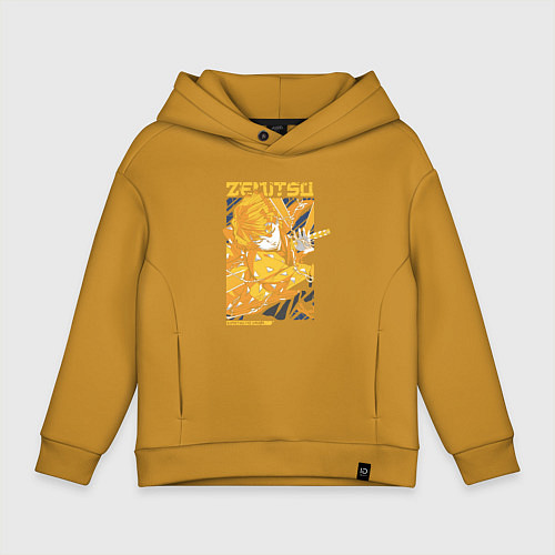 Детское худи оверсайз Клинок, рассекающий демонов Зеницу с катаной / Горчичный – фото 1
