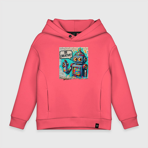 Детское худи оверсайз Робот с баллончиком краски - граффити / Коралловый – фото 1