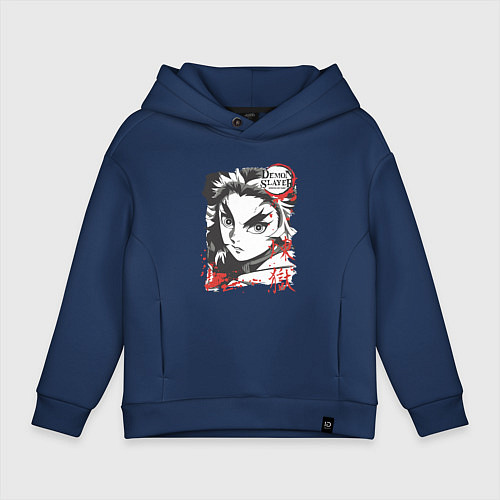 Детское худи оверсайз Клинок рассекающий демонов Ренгоку demon slayer / Тёмно-синий – фото 1