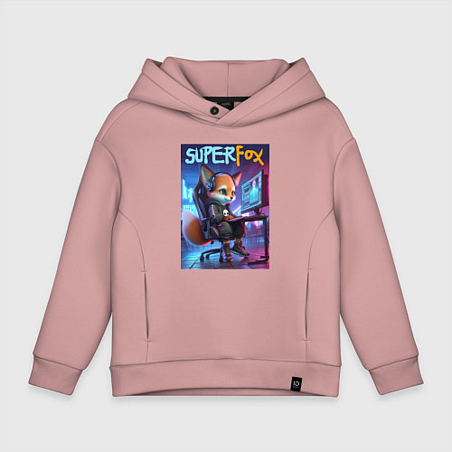 Детское худи оверсайз Super fox gamer - ai art fantasy / Пыльно-розовый – фото 1