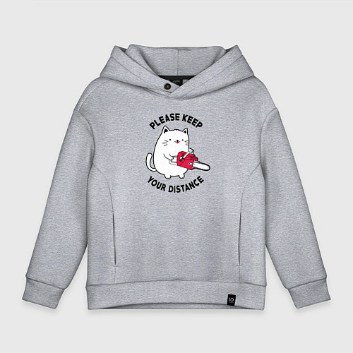 Детское худи оверсайз Белый кот с пилой / Меланж – фото 1