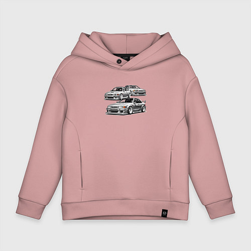 Детское худи оверсайз JDM машины / Пыльно-розовый – фото 1
