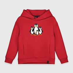 Толстовка оверсайз детская Семья пингвинов, цвет: красный