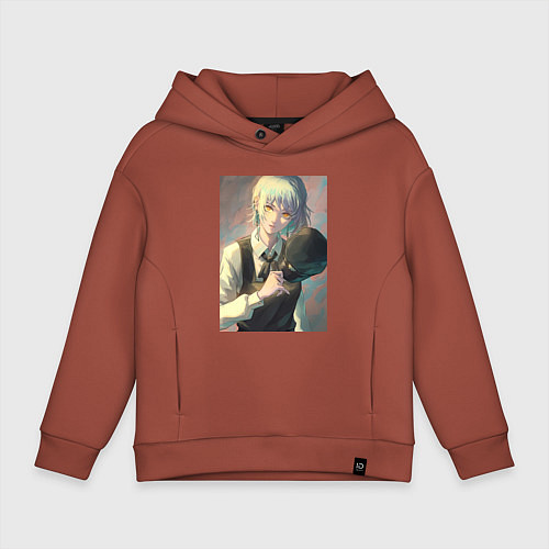 Детское худи оверсайз Человек-бензопила Кига одна из четырех всадников / Кирпичный – фото 1
