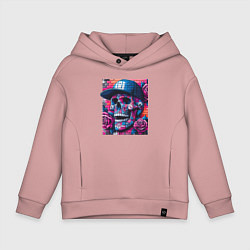 Толстовка оверсайз детская Череп в бейсболке - граффити, цвет: пыльно-розовый