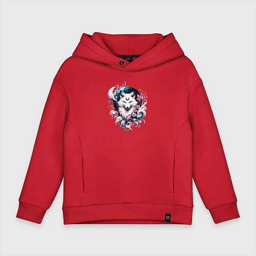 Детское худи оверсайз Волшебная лиса Кумихо - Кицумэ / Красный – фото 1