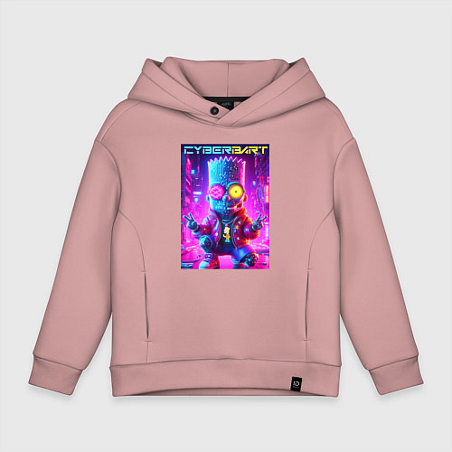 Детское худи оверсайз Cyber Bart in metropolis - neon glow / Пыльно-розовый – фото 1
