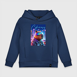 Толстовка оверсайз детская Cyber capybara - neon metropolis, цвет: тёмно-синий