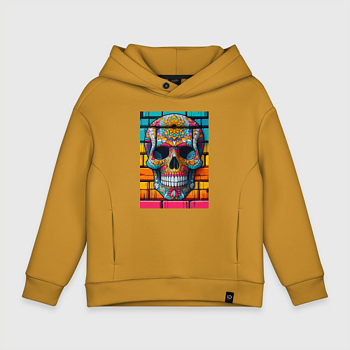 Детское худи оверсайз Череп - граффити от нейросети / Горчичный – фото 1