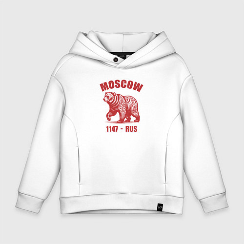 Детское худи оверсайз Город Москва 1147 год медведь ретро стиль / Белый – фото 1