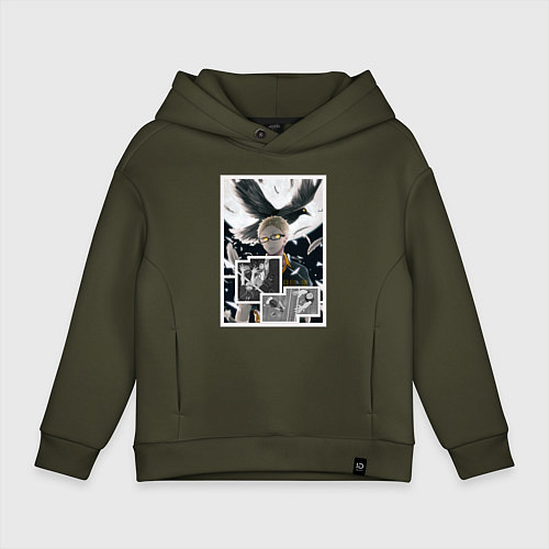 Детское худи оверсайз Цукишима: Волейбол - Haikyuu / Хаки – фото 1