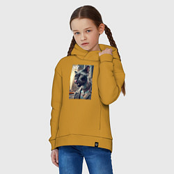 Толстовка оверсайз детская Cool dude panther from New York - ai art, цвет: горчичный — фото 2