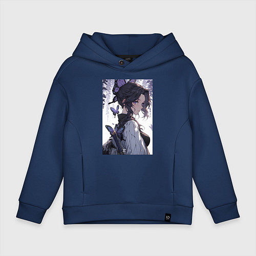 Детское худи оверсайз Клинок, рассекающий демонов Синобу Котё бабочка / Тёмно-синий – фото 1