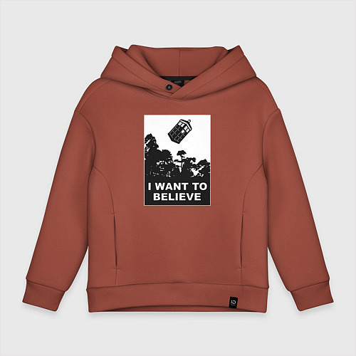 Детское худи оверсайз Тардис - я хочу верить / Кирпичный – фото 1