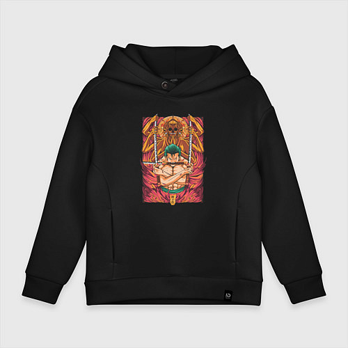 Детское худи оверсайз One piece Зоро бог / Черный – фото 1