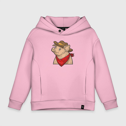Детское худи оверсайз Свинка ковбой / Светло-розовый – фото 1