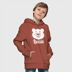 Толстовка оверсайз детская Россия и медведь, цвет: кирпичный — фото 2