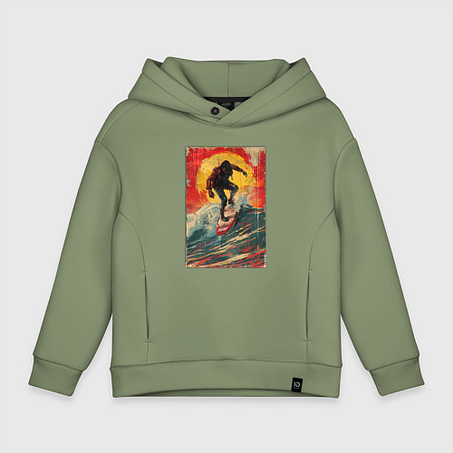 Детское худи оверсайз Сёрфингист на волне / Авокадо – фото 1