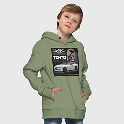 Толстовка оверсайз детская Nissan Skyline годзила, цвет: авокадо — фото 2